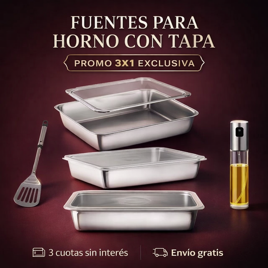 Promo 3x1 Fuentes para Horno con Tapa + Rociador y Espátula de Regalo