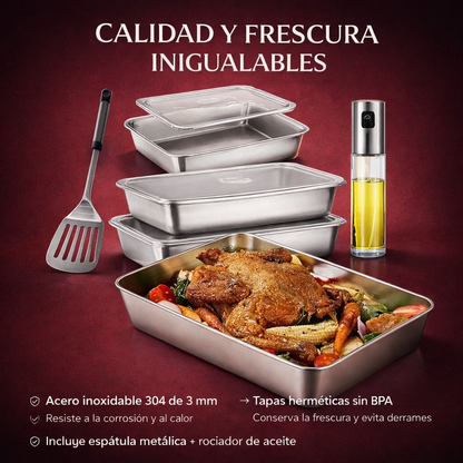 Promo 3x1 Fuentes para Horno con Tapa + Rociador y Espátula de Regalo